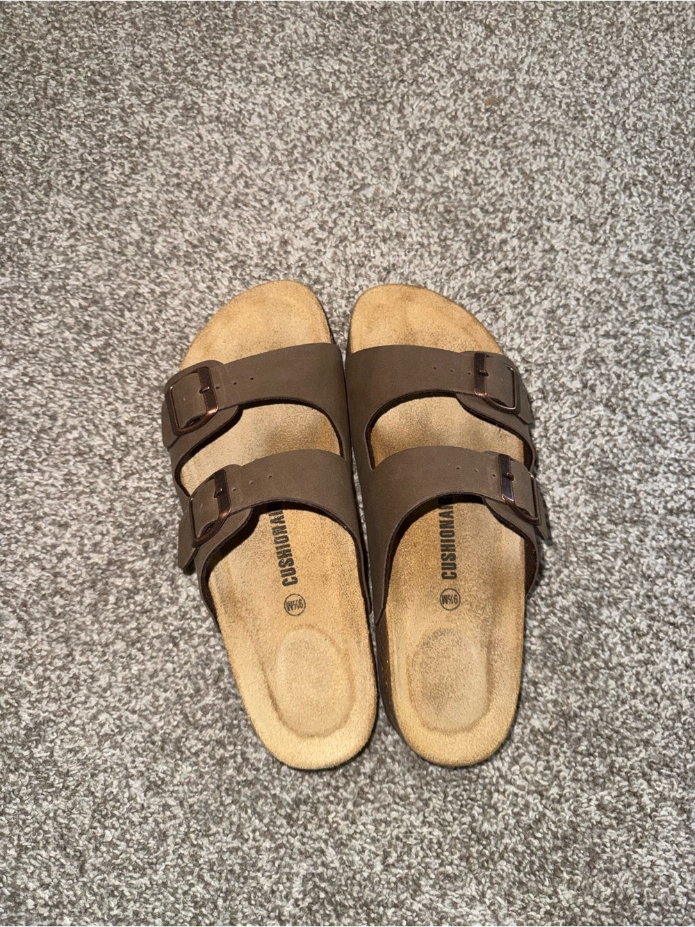 Women's Brown Double-Buckle Slide Sandals